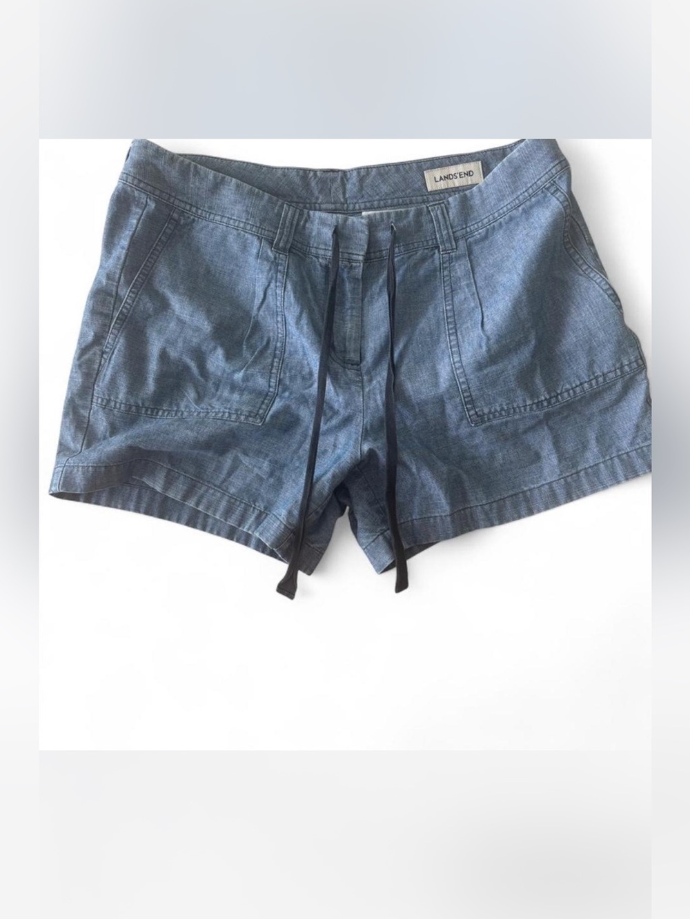 Lands' End Women's Chambray Blue High Waist Drawstring Shorts